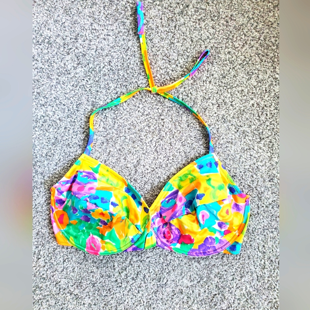Floral Bikini Top Large Bust Underwire Made In England